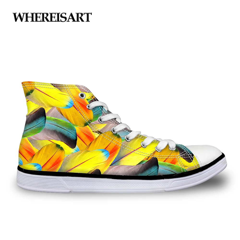 

WHEREISART High Top Women Vulcanized Shoes Fashion 3D Feather Brand Designer Female Lace-up Leisure Shoes for Ladies Teen Girls