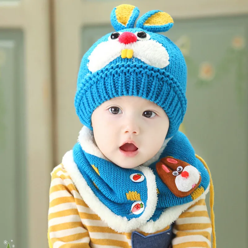 Новая распродажа модной одежды унисекс дети Шапки детей детские прекрасные Hat Шапки+ шарф для мальчиков шляпа 1-4years бренд зимнее вязаное Тёплая детская одежда - Цвет: Синий