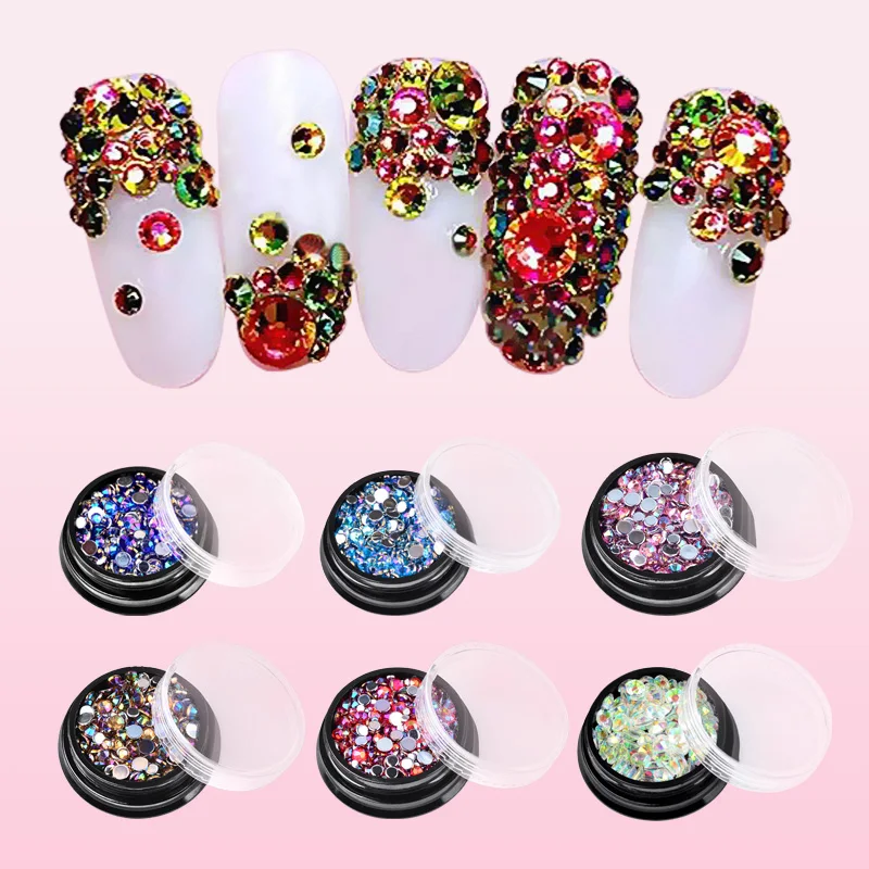 

6 Color Nail Rhinestones Decorations Mixed Boxed Crystal Nail Art Rhinestone Stone AB Nails Flat Back Rhinestone