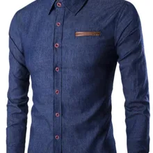 Новая модная брендовая мужская рубашка с карманом для борьбы с кожаным платьем рубашка с длинным рукавом Slim Fit Camisa Masculina повседневные мужские рубашки Модель