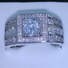 Diseño de la celebridad Armonía Rítmica Hombres de 10KT Oro Blanco Lleno de Piedra 5A piedra Circón Anillo de Boda Sz 7-13 envío libre gratis