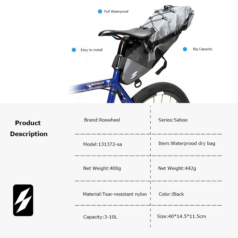 Roswheel Sahoo 131372-SA 10L горный велосипед Велоспорт полный водонепроницаемый Подседельный штырь седло сумка заднего сиденья пакет Pannier сухой мешок