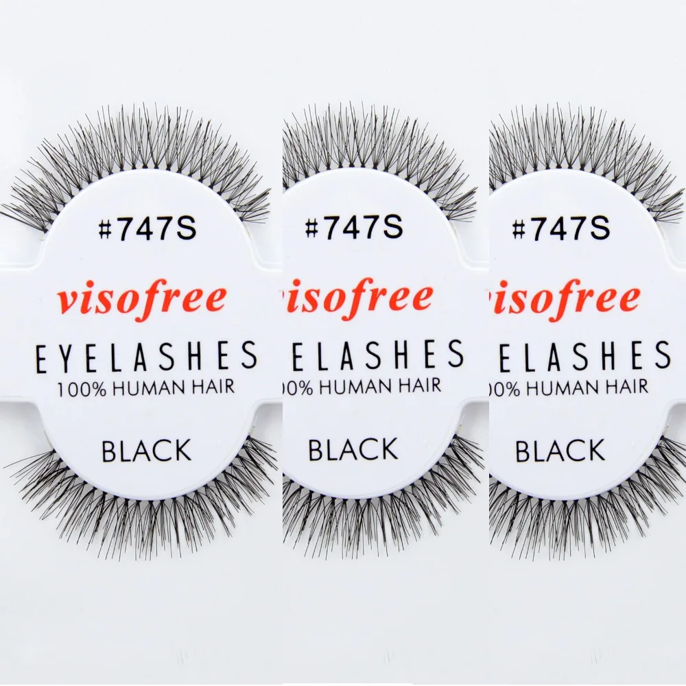 

12 pairs/lot Visofree Eyelashes 100% Human Hair Handmade False Eyelashes Messy Nature Eye Lashes #747S maquiagem