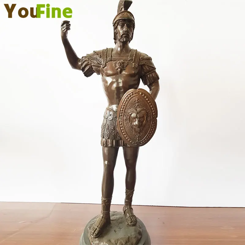 

Western Art sculpture Bronze Statue Shield warrior soldier indoor decoration