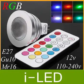 

Memory RGB 5W E27 E26 GU10 Led Bulbs Light E14 GU5.3 MR16 12V 85-265V Led Spotlights 16 Colors Change + IR Remote Controller