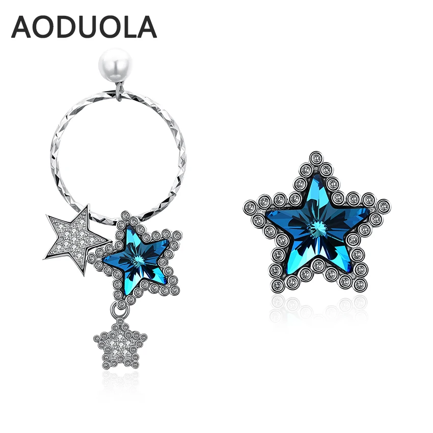 

925 Sterling Silver Star Earring with Imitation pearls sea Cubic Zircon Asymmetry Earrings for Women Fashion Jewelry gift