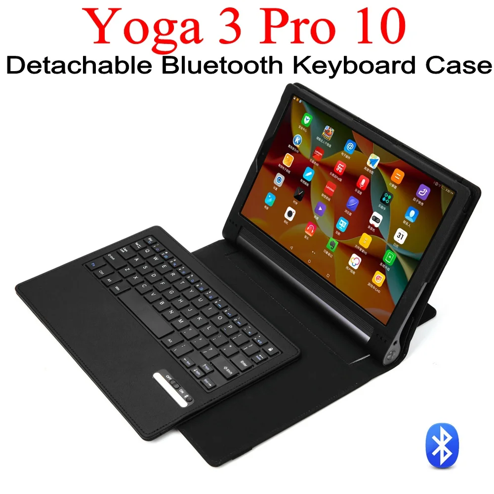 For Lenovo Yoga Tab 3 Pro 10 YT3-X90/X90F/X90M/X90L Removable Wireless Bluetooth Keyboard With PU Leather Case Stand Cover+Pen