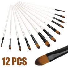 12PCS Artist Paint Brushes Set Acrylic Oil Watercolor Painting Oblate/Oblique Nylon Hair Brush Wood Handle School Art Supplies