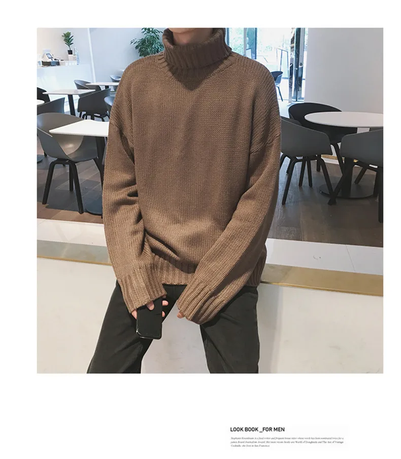 С высоким воротником свитер 2018 Новинка зимы корейский Для мужчин; жаккардовый свитер толстый свитер свободные Для мужчин свитер удобные