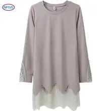 NFIVE бренд Женская однотонная свободные футболки Новая мода Корейская весна с длинными рукавами рубашка пэчворк выдалбливают длинная футболка