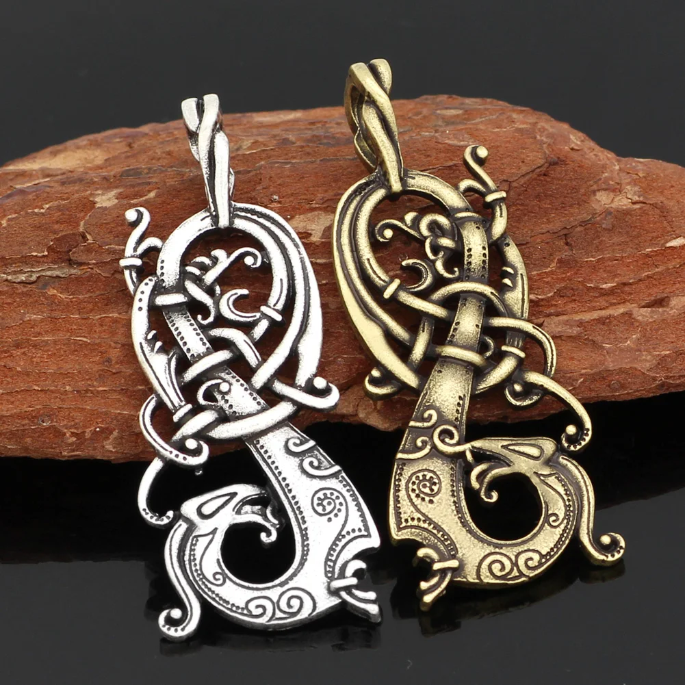 Viking Norse Ringerike Dragon Necklace - Silver Bronze Color