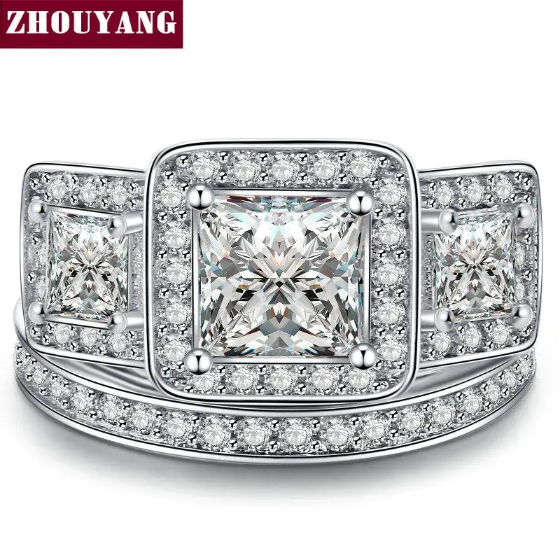 

ZHOUYANG Luxury Square-cut AAA+ Cubic Zirconia Silver Color Ring Set Fahion Wedding Jewelry For Women Girl Gift Wholesale YG028