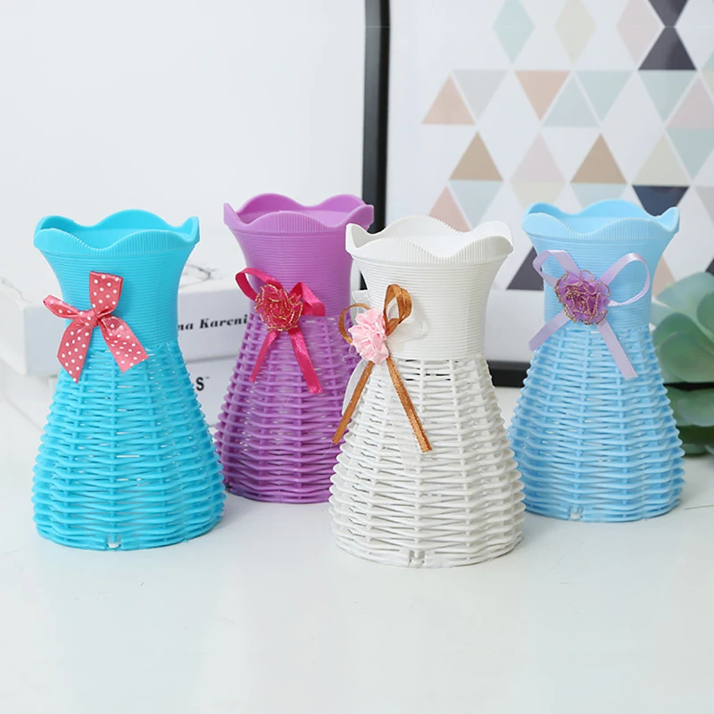 

DIY Flower Basket Buauty Round Flower Vase Artificial Plastic Rattan Vase Floral Storage Wedding Home Garden Party Decoration