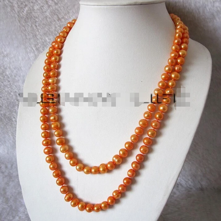 

FREE shipping>47" 9mm Orange Freshwater Pearl Strand Necklace A 6.07
