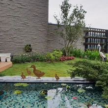 Мать утка с тремя детскими утками декоративный металлический садовый кол, газон/дворовое искусство