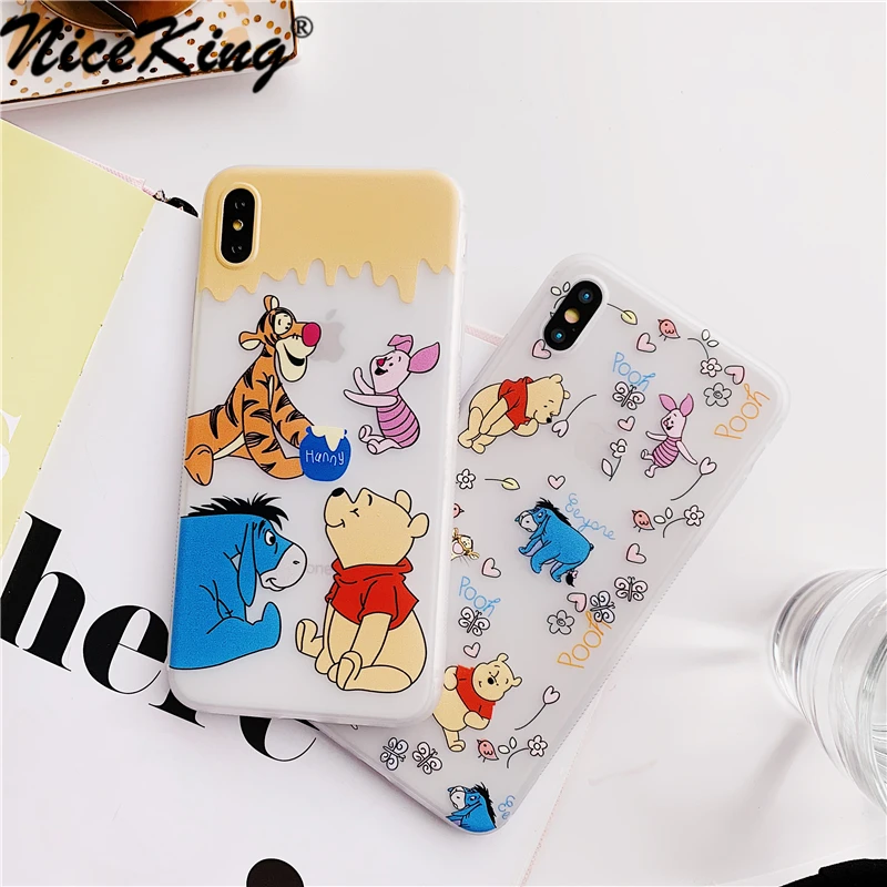 

Niceking Cute Cartoon Winnie Pooh Phone Case For iPhone X XR XS Max Case Matte Soft TPU Back Cover Case For iPhone 7 8 6 6S Plus