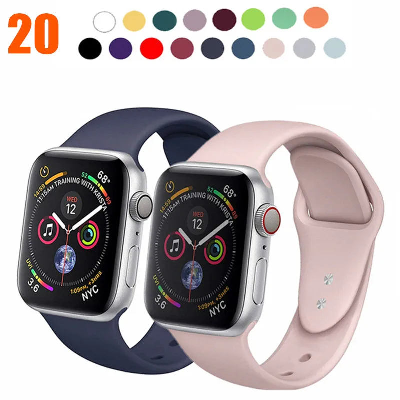 20 цветов, спортивная мягкая силиконовая лента для Apple Watch, 38 мм, 42 мм, 40 мм, 44 мм, браслет, сменный ремешок для IWatch, серия 1, 2, 3, 4
