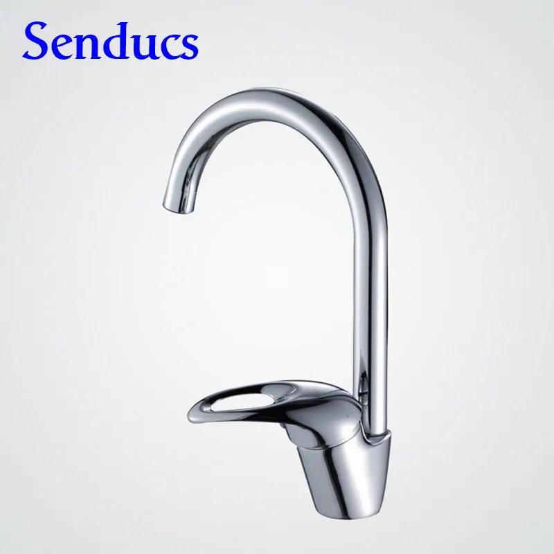 Free shipping New modern kitchen faucet with single handle brass kitchen sink faucet from senducs chrome