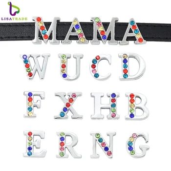 

130PCS 8MM Half Rhinestone Slide Letters English Alphabet DIY A-Z Fit Bracelet Wristband /Pet Collar LSSL027*130