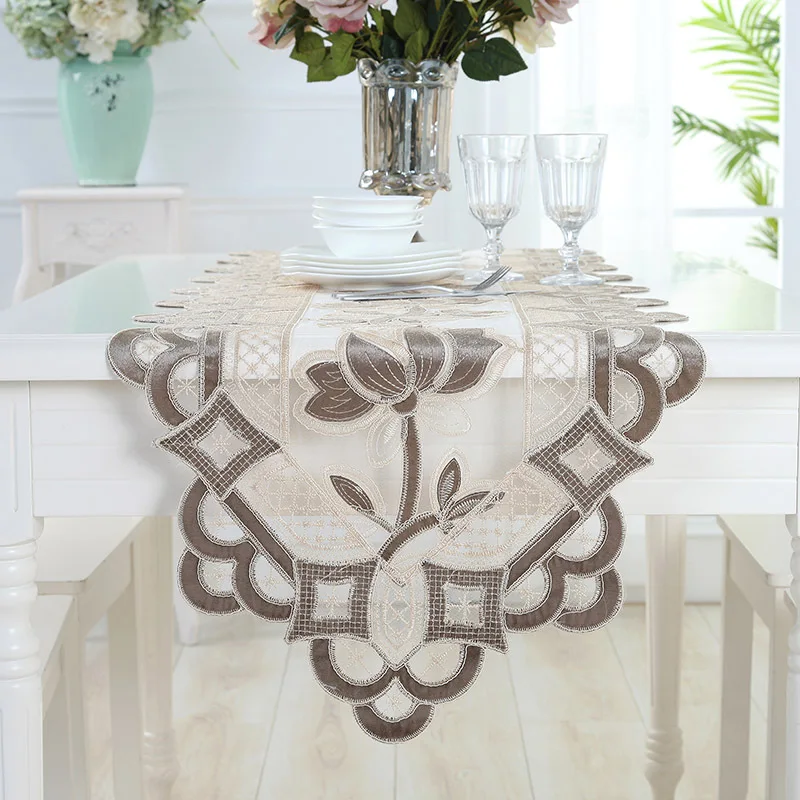 Embroidered Lace Table Runner TV Bench Stand End Table Cover Decoration 48cm x 70 120 150 180 210 250 280 310cm White Champagne Embroidered Lace Table Runner TV Bench Stand End Table Cover Decoration 48cm x 70 120 150 180 210 250 280 310cm White Champagne