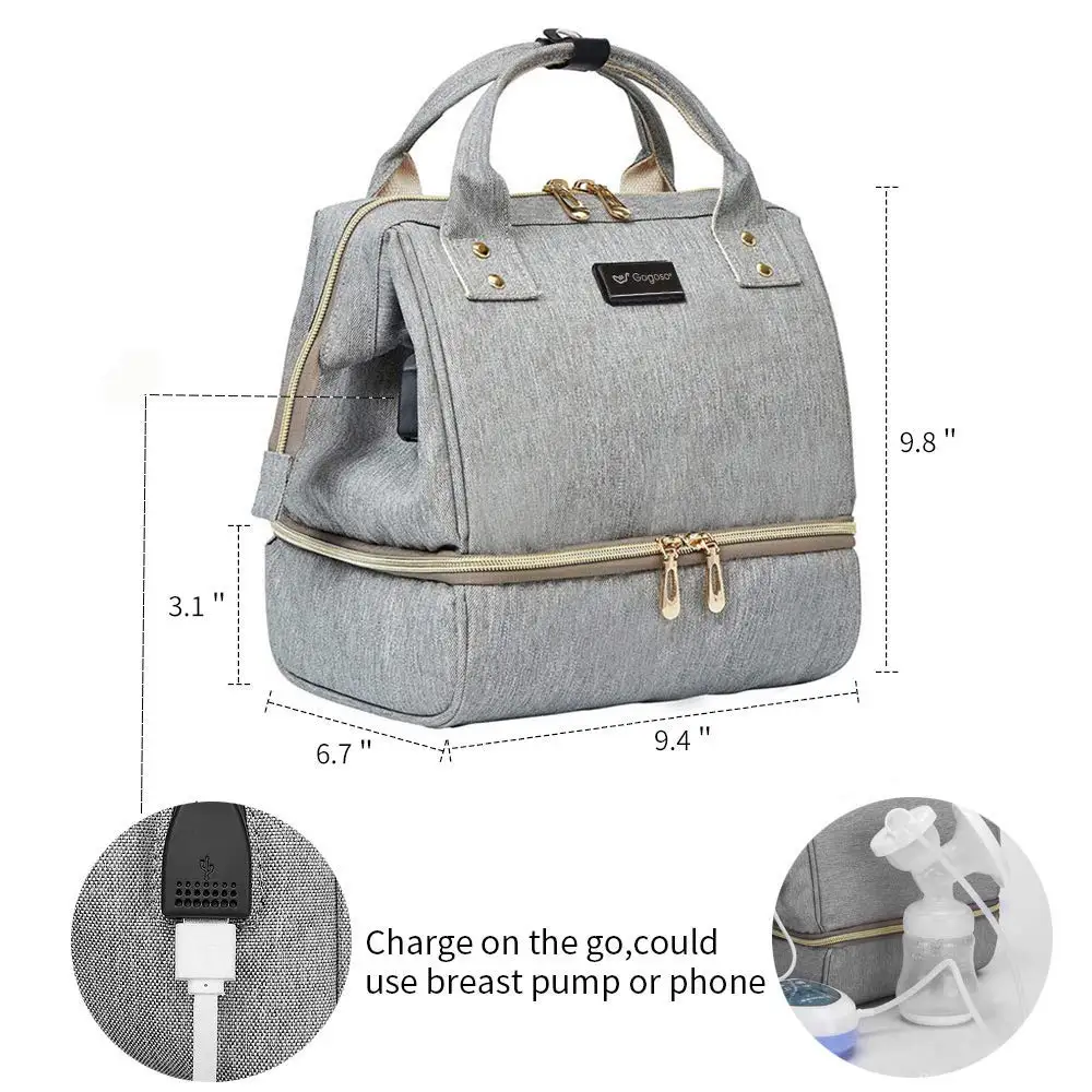 

Breast Pump Bag Mini Backpack with Pockets Cooler Bag Built-in USB Charging Pot for Phone Mother Changing Diaper Fashion Design