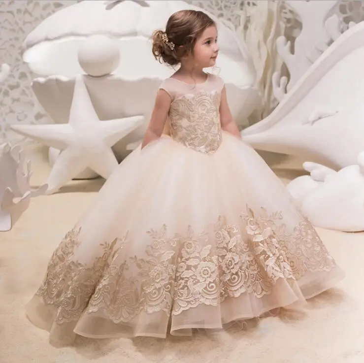 

Girls Birthday Party Dress Kids Lace Applique Ball Gown Girl Princess Wedding Dress Christmas sleeveless Tutu Clothing 2-13 year