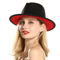 Красные, черные Лоскутные плоские фетровых Шапки Для женщин чувствовал, Джаз фетровая шляпа Повседневное Для мужчин Для женщин