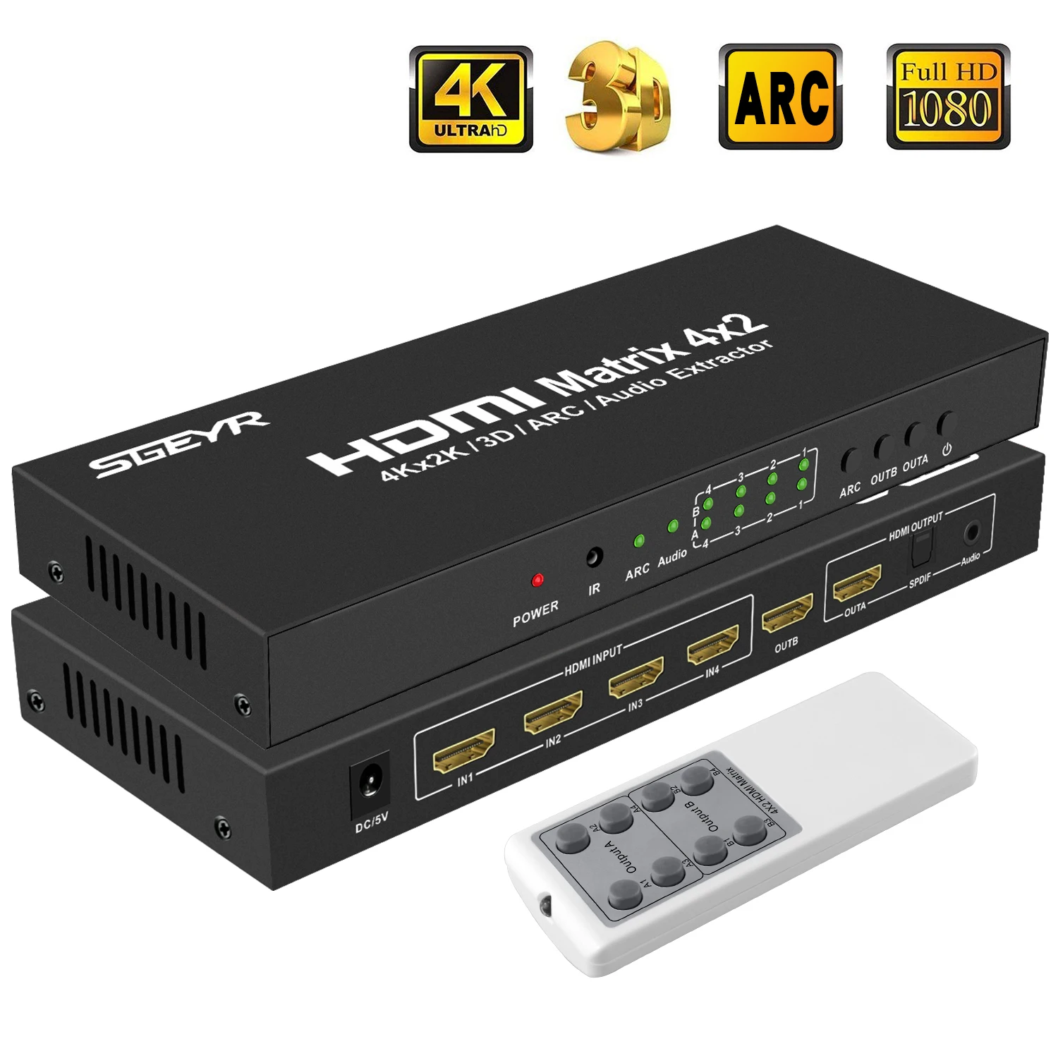 4K x 2K HDMI настоящий матричный коммутатор 4x2 HDMI сплиттер SGEYR Switcher Matriz 4 In 2 Out с ИК-пультом дистанционного ОПТИЧЕСКОГО+ 3,5 мм аудио экстрактор