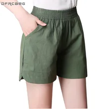 4XL Женщины большого размера шорты Лето мода Свободный эластичный пояс хлопок белье короткие брюки Femme с карманом яркие цвета