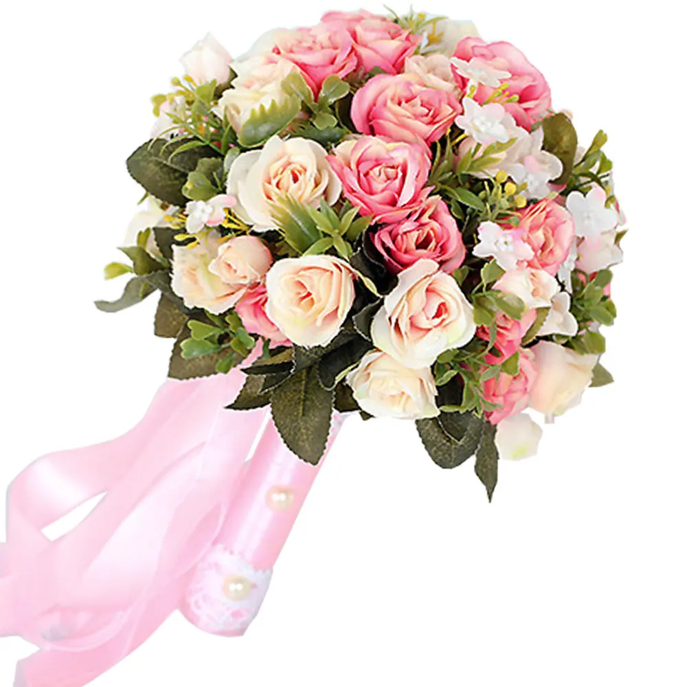 Розовый белый свадебный букет ручной работы искусственный цветок Роза buque casamento Свадебный букет для свадебного украшения