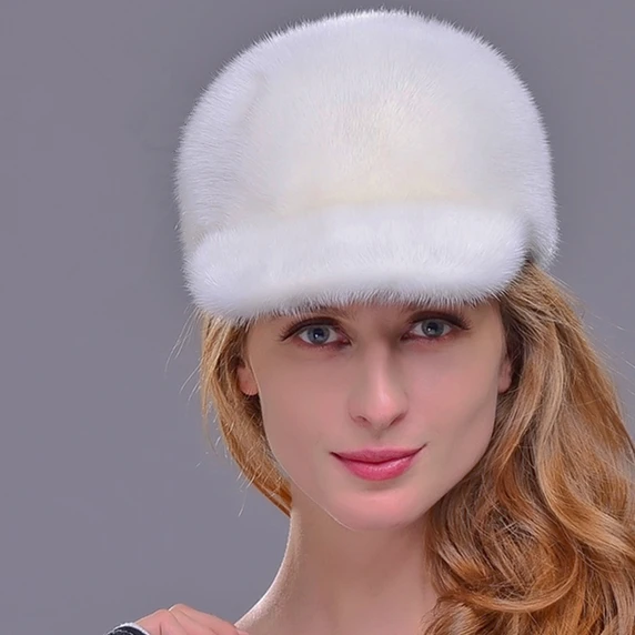 Cheap HM011 Real genuine mink  fur hat  winter women's warm caps whole piece mink fur hats