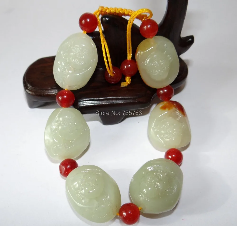 

xiuli 00598 Chinese Nature Hetian Nephrite Jade Red Skin Buddha Head Pearls Bracelets