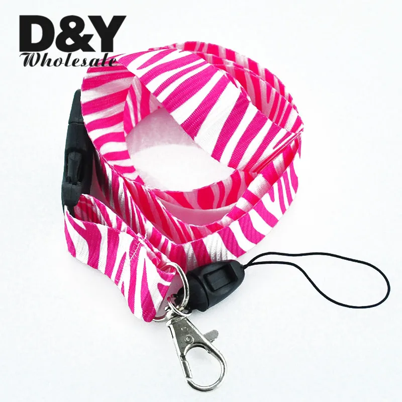 Hot Design Pink Zebra Lanyard Key Chain Necklace Polyester Mobile ID Holder Neck Straps 12pcs/lot-Free Shipping | Украшения и