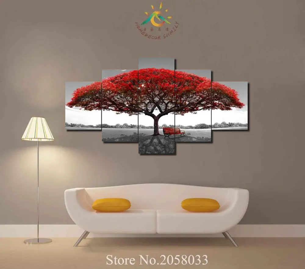 

3-4-5 Pieces Red Tree Pictures Modern Wall Art Pictures HD Printed Canvas Painting Modular Pictures HD Paints Home Decoration