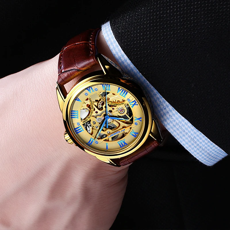 Часы мужские автоматические механические из нержавеющей стали|hombre|hombre reloj |