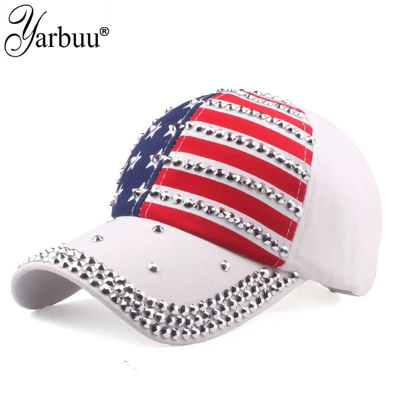 [YARBUU] Высококачественная бейсбольная кепка с флагом США, мужская и женская бейсболка с изображением орла, Повседневная Кепка для гольфа, стразы, звезда, джинсовая кепка
