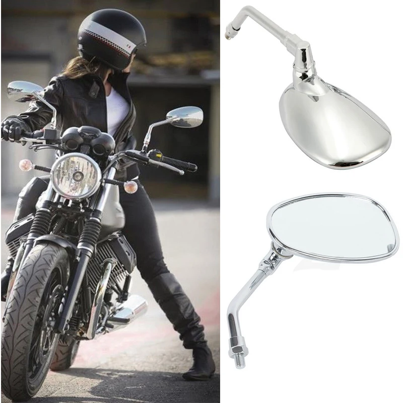

10MM Motorcycle Chrome Rearview Side Mirrors For Honda Kawasaki Suzuki Cruiser Scooter Cafe