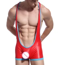 Sexy Faux Leather Gay Men Underwear Boxers Wrestling Singlets Mankini Boxers jumpsuit Bodysuit Erotic lingerie Costume Sexy Faux Leather Gay Men Underwear Boxers Wrestling Singlets Mankini Boxers jumpsuit Bodysuit Erotic lingerie Costume