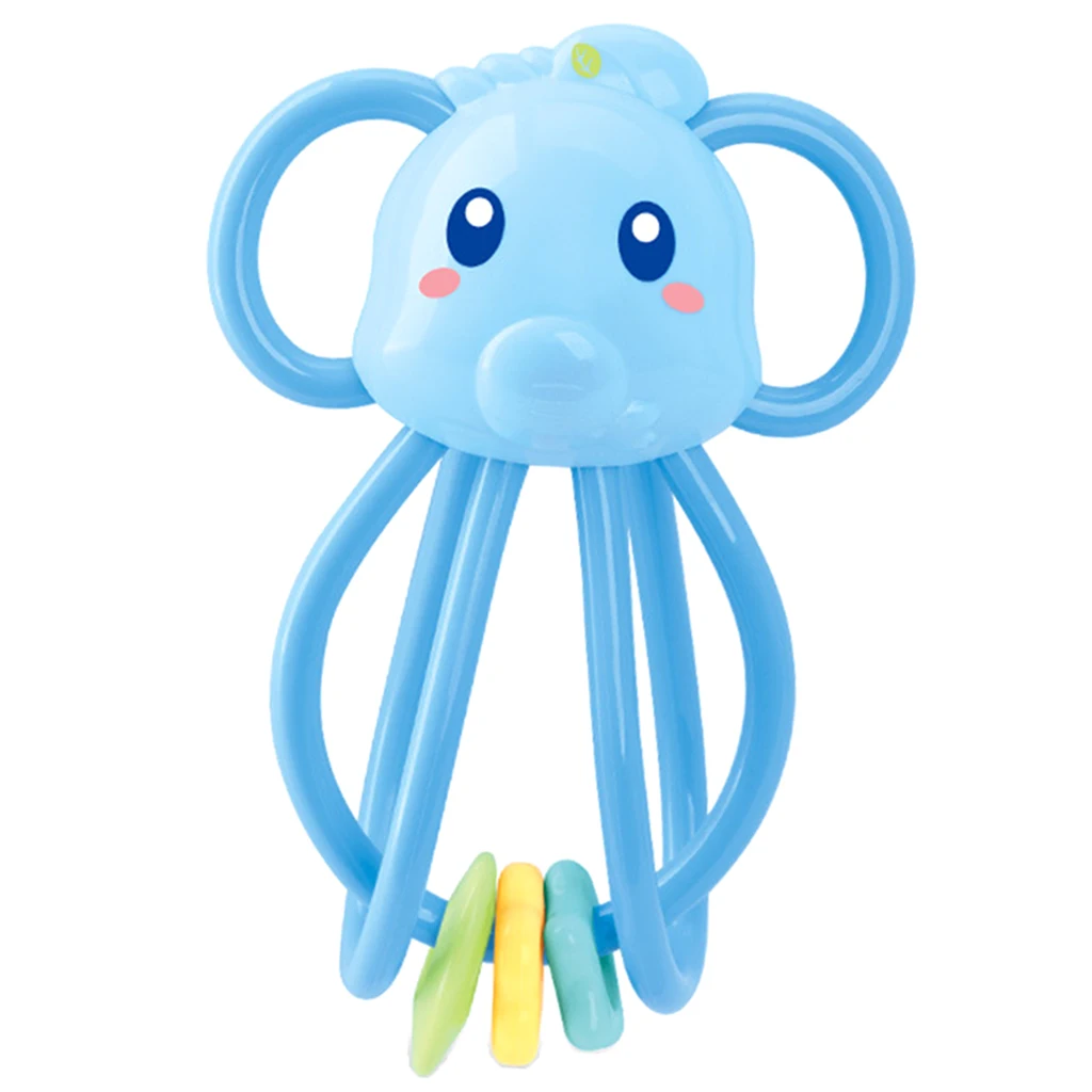 Baby Teether Ring Handbell Rattle Montessori Teething & Grasping Developmental Sound Toy for Infant Toddler - Elephant