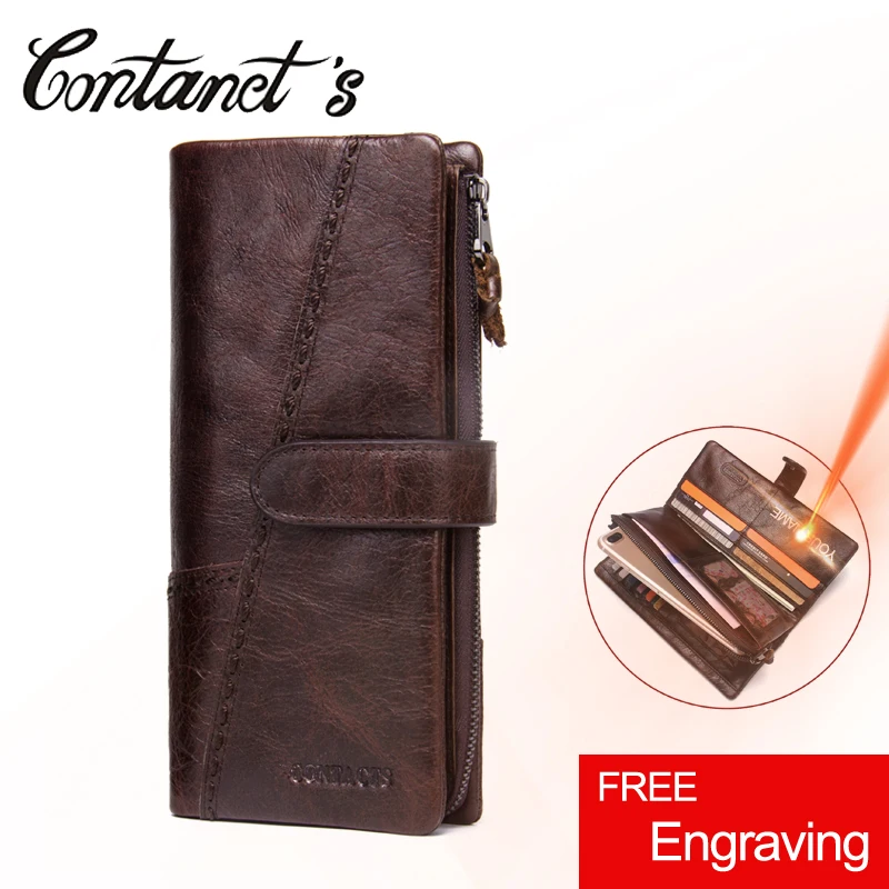 2018 New Men Wallets Genuine Leather Cowhide Long Removable Zipper Coin Purse Vintage Male Phone Clutch Bag With Whipstitch Trim
