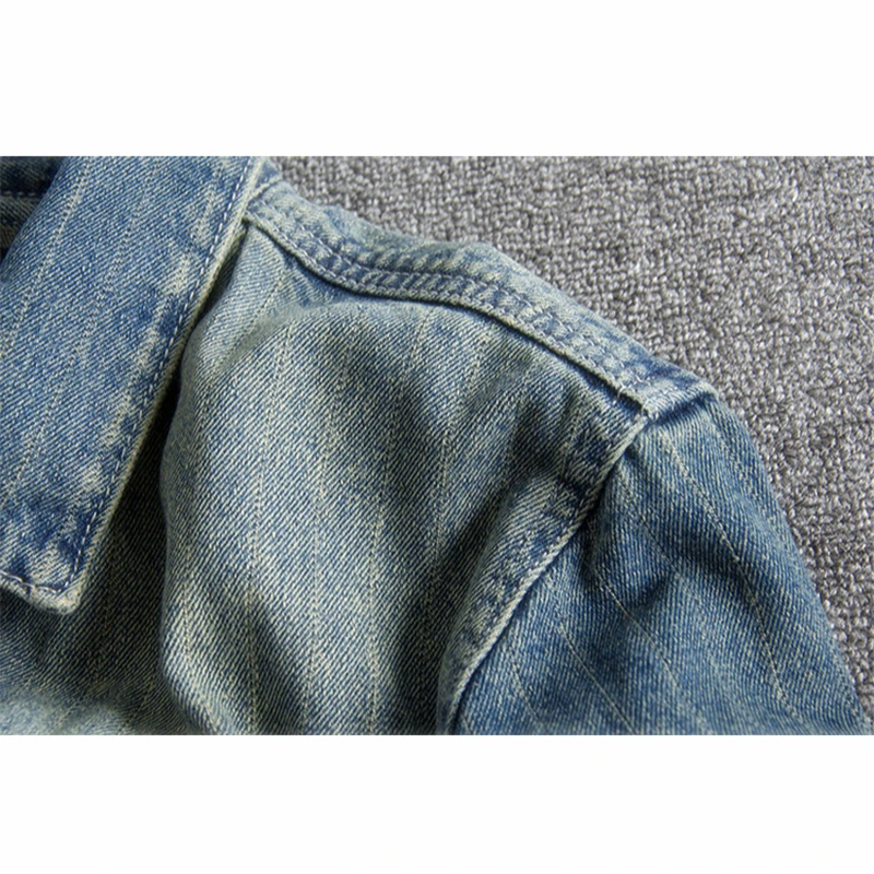 Japanese Harajuku Vintage Distressed Blue Jean Jacket for Men Urban Boys Streetwear Hip Hop Blue Denim Jacket Plus Size