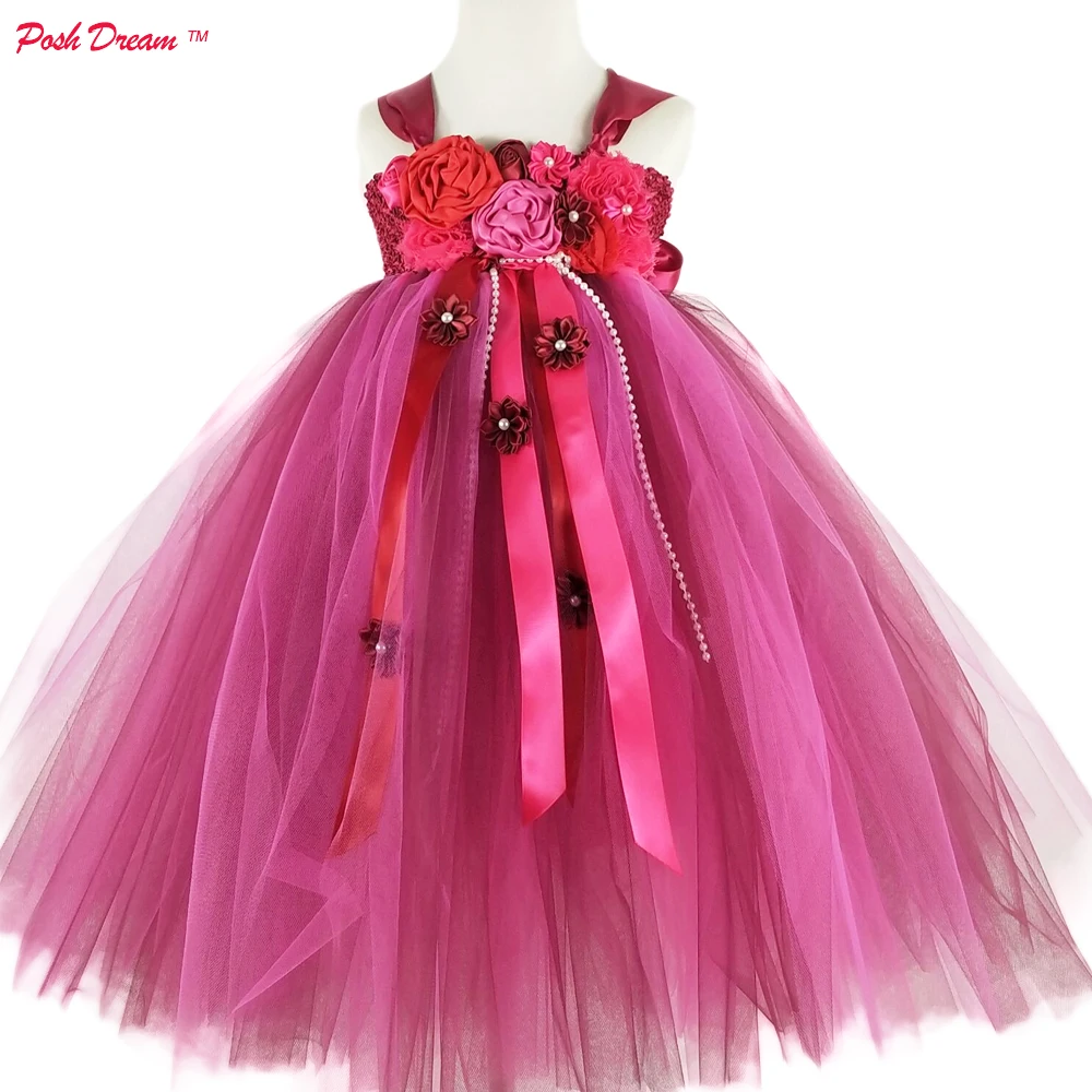 POSH DREAM Elegant Burgundy Flower Kids Girls Clothes 1- 12 Years Flower Wedding Party Tutu Dress for Kids Baby Girls Clothes D POSH DREAM Elegant Burgundy Flower Kids Girls Clothes 1- 12 Years Flower Wedding Party Tutu Dress for Kids Baby Girls Clothes D