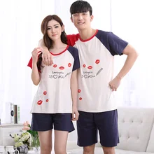 Летняя Хлопковая пижама в полоску, комплекты парные пижамы, женские пижамы, мужские пижамы с принтом губ