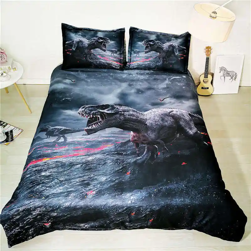 Dinosaur Bedding Set Queen Size Kids Duvet Cover 3d Bed Linens Dark Bed Clothes Adult Bedspread Home Textile 3pcs Home Decor Bedding Sets Aliexpress