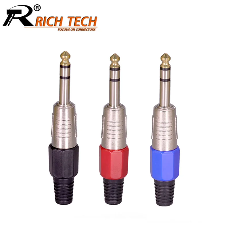 10pcs/lot 3 Poles 6.35mm Stereo Plug 1/4" Connector Microphone Guitar