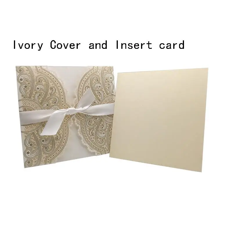 Ivory Cover Insert 1 шт. образец, 4 цвета, лазерная резка, свадебные пригласительные открытки, кружевная элегантная открытка с лентой, конверты, украшение для свадебной вечеринки - Цвет: Ivory Cover Insert