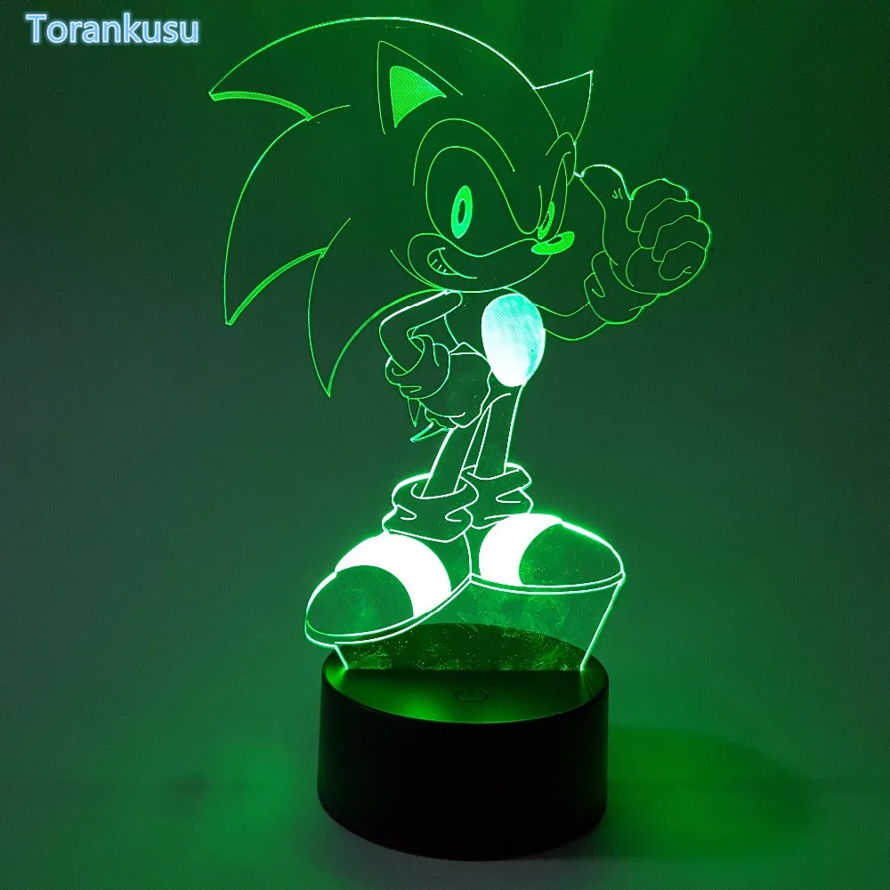 Sonic The Hedgehog экшн-фигурка Sonic 3D ночник визуальная Иллюзия светодиодный RGB меняющаяся лампа звуковая модель игрушка кукла 3D03