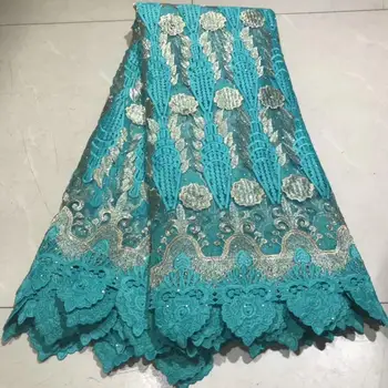 

(5yards/pc) High quality handcut African lace fabric soft green Guipure lace fabric with big stones for party dress Wise choice