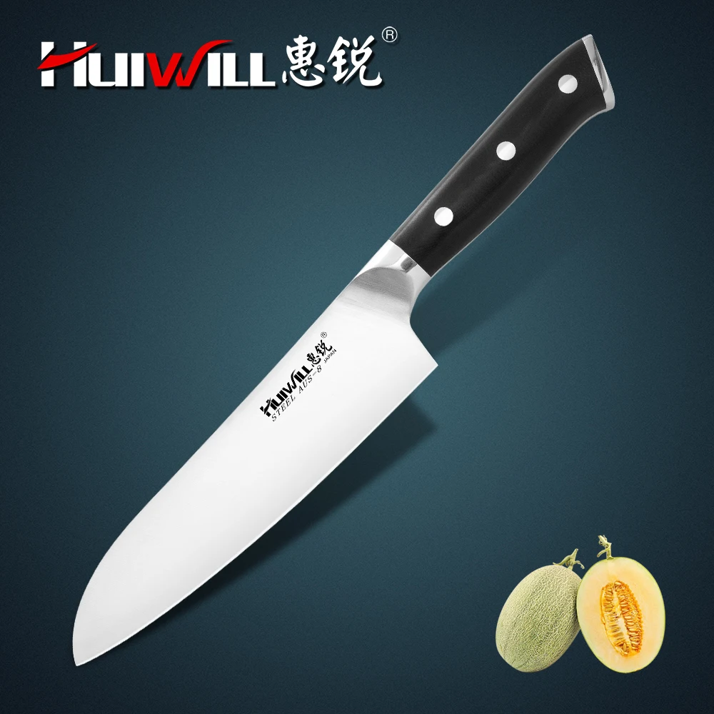 Huiwill супер качество " японский AUS-8 кухонный нож из нержавеющей стали Santoku/японский нож шеф-повара с двойной кованой ручкой G10