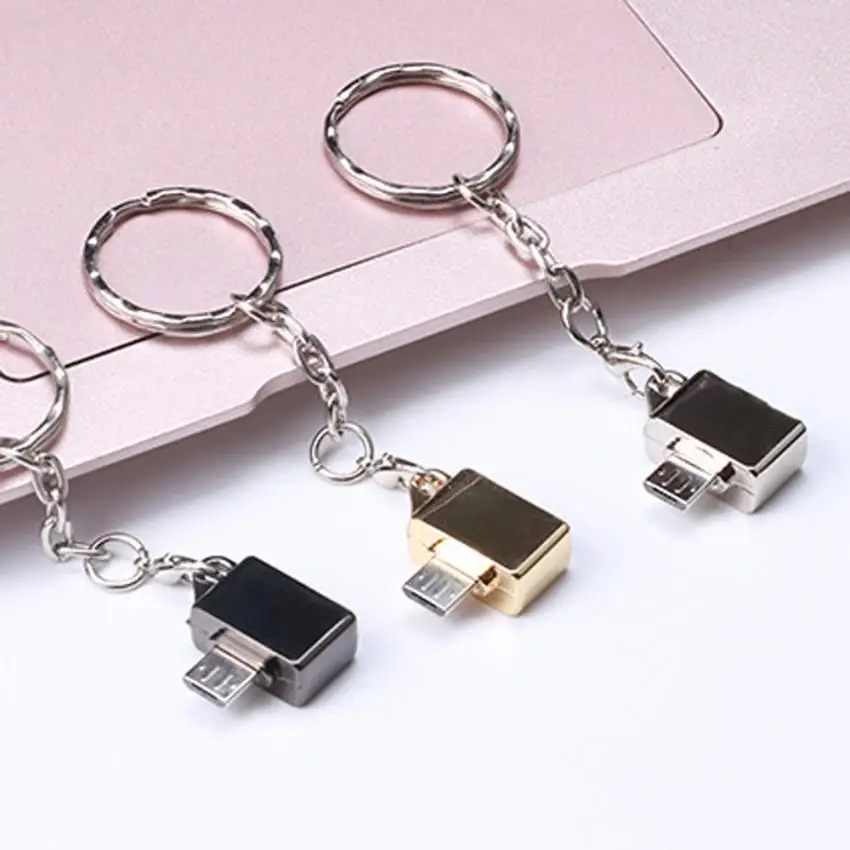 Металлический Micro USB Мужской к USB 2,0 Женский Адаптер конвертера OTG с брелок адаптер для мобильного телефона аксессуары